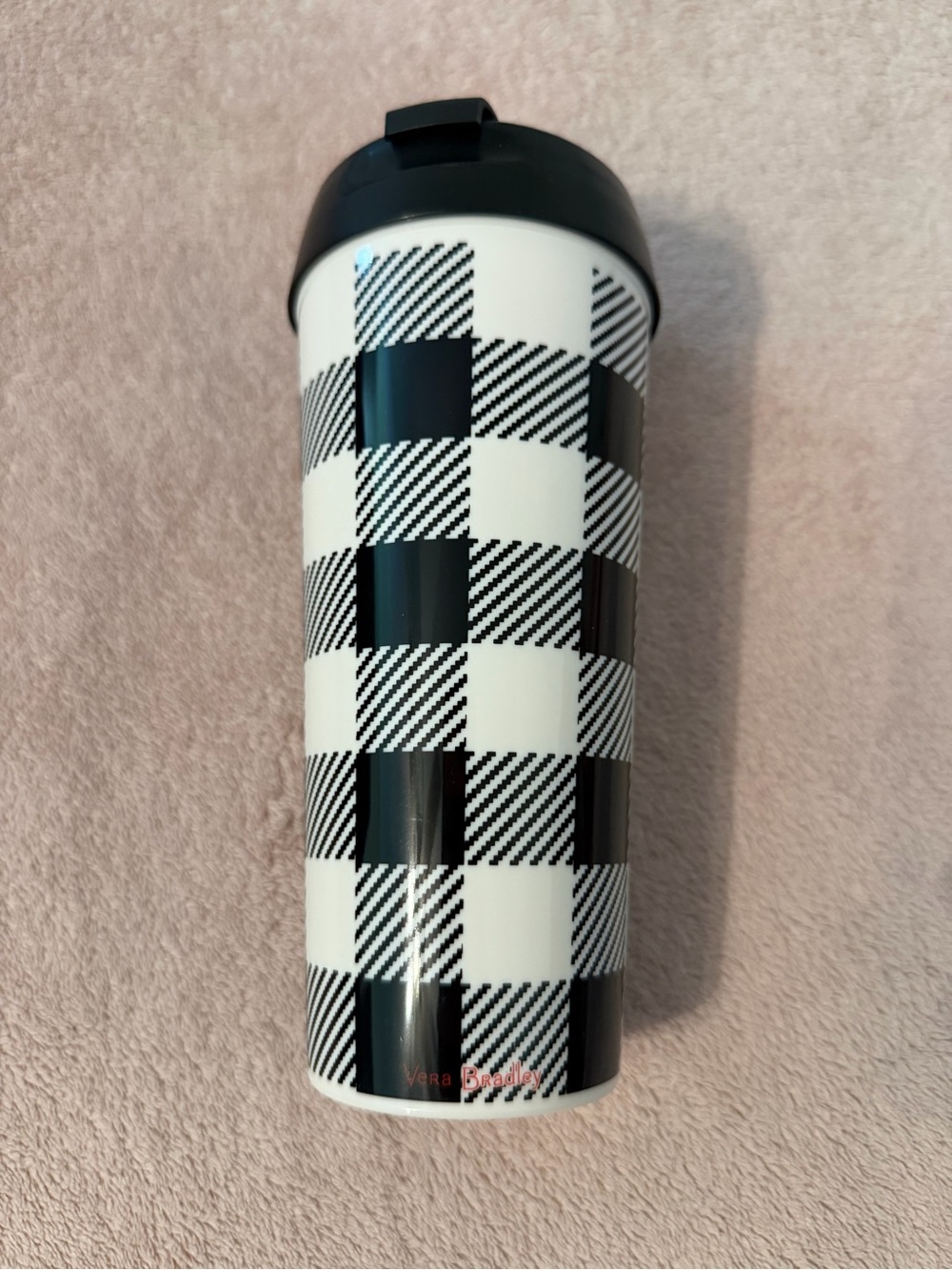 Vera Bradley Black & White Buffalo Check Travel Tumbler with Flip Lid